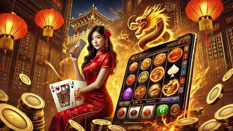 Reel slot dengan simbol wild dan scatter pada layar permainan