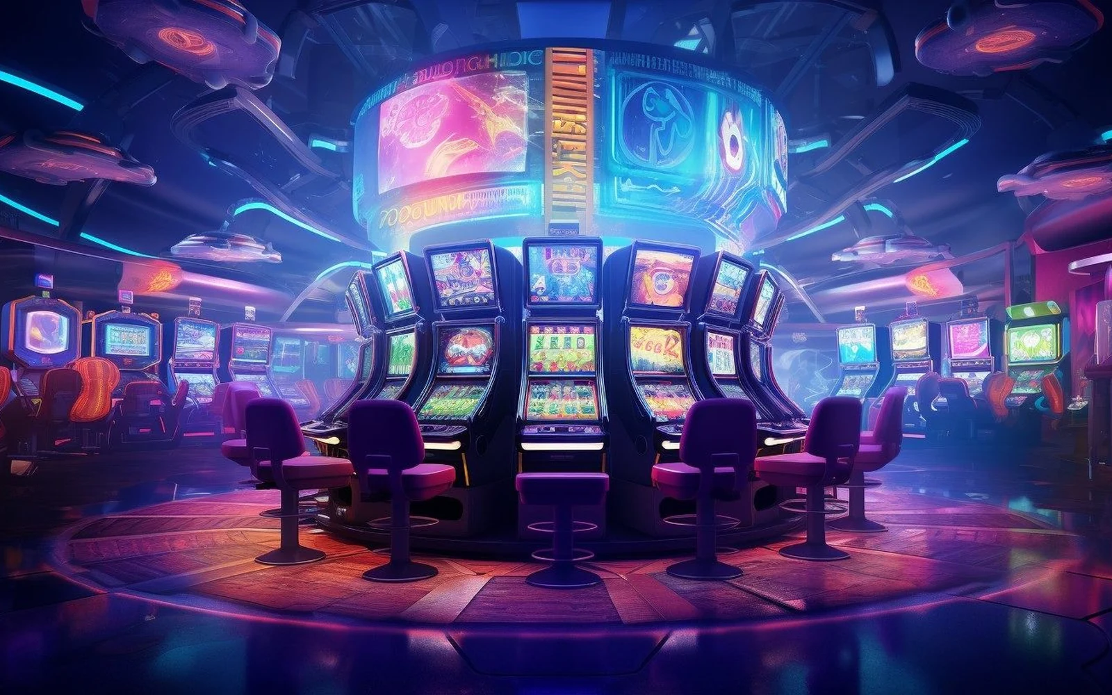 Layar permainan slot bertema visual modern